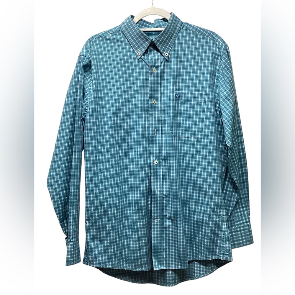 Southern Tide Cotton Teal Plaid button up shirt. Size Medium